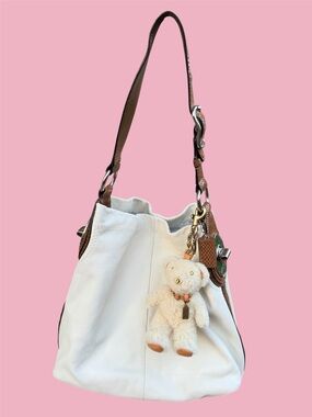 Vintage Y2K COACH Penelope Python Trim & Strap Shoulder Hobo Purse White Leather